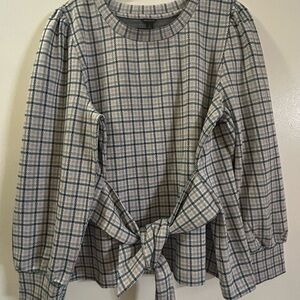 Ann Taylor Blue and Gray Checkered Blouse